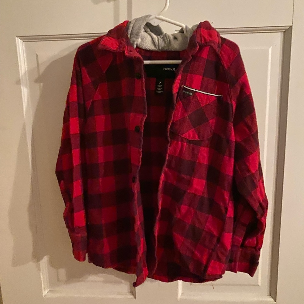Boys size 7 Hurley flannel / hoodie